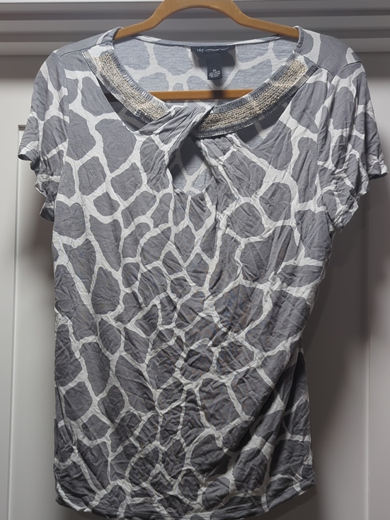 INC International Concepts Tops - INC International Concepts Gray Animal-Print Short Sleeve Top